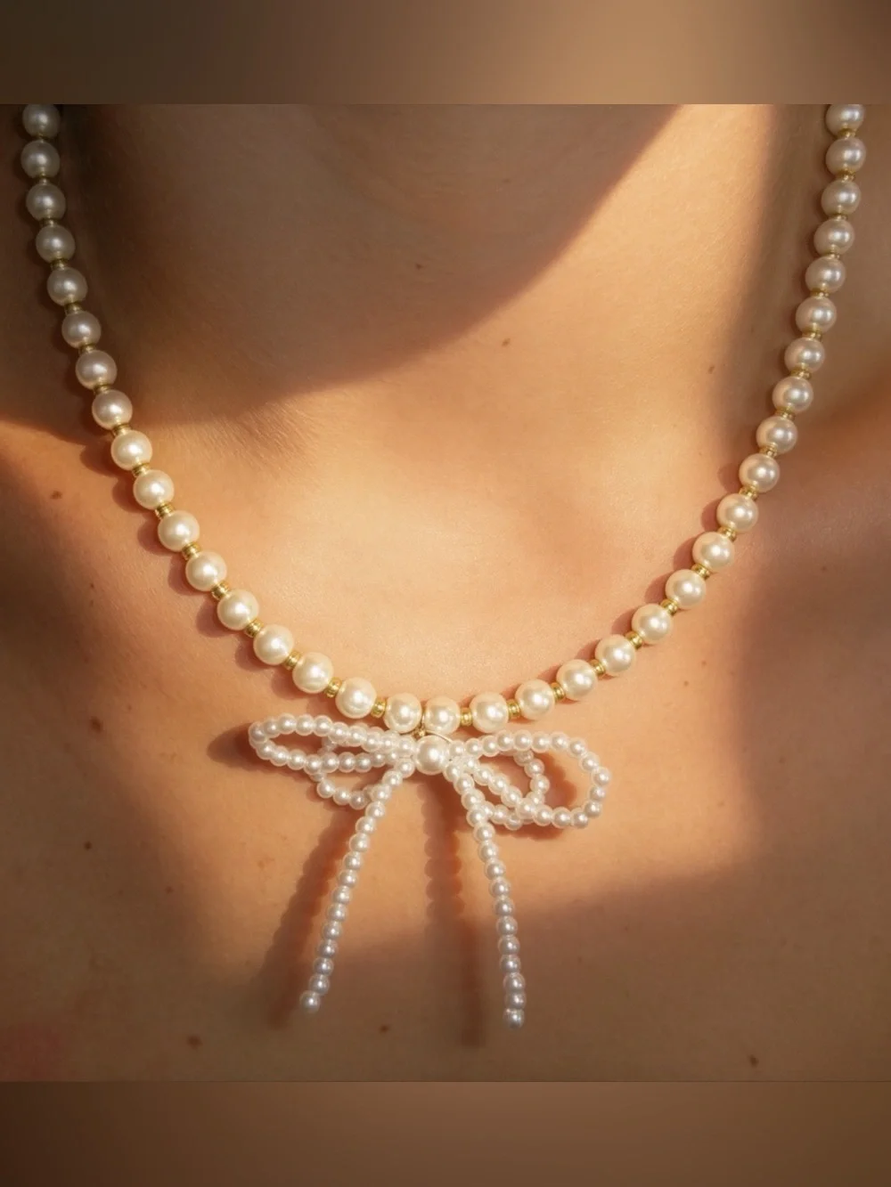 Pearl Bow Necklace - Elegant White Pearl Necklace